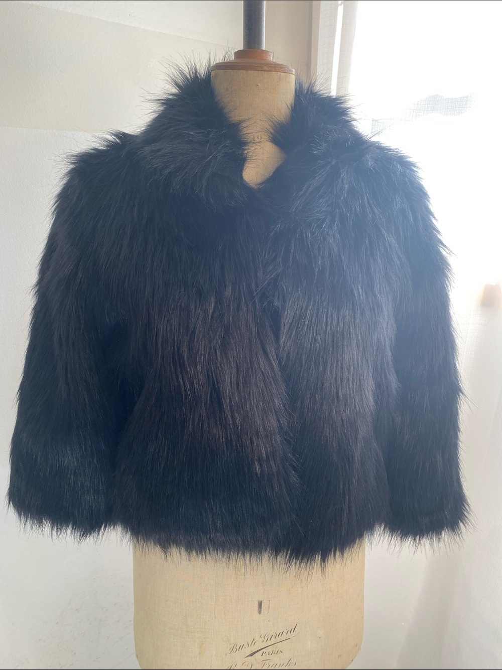 Boy and Girl Black Faux Fur Cropped Jacket Coat XS Plush Glam
